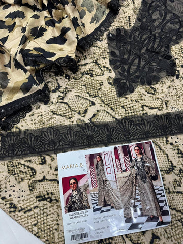 Black & Beige Printed Lawn 3-Piece Suit