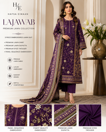 Lajawab Plum Luxe — Premium 3-Piece Lawn Suit